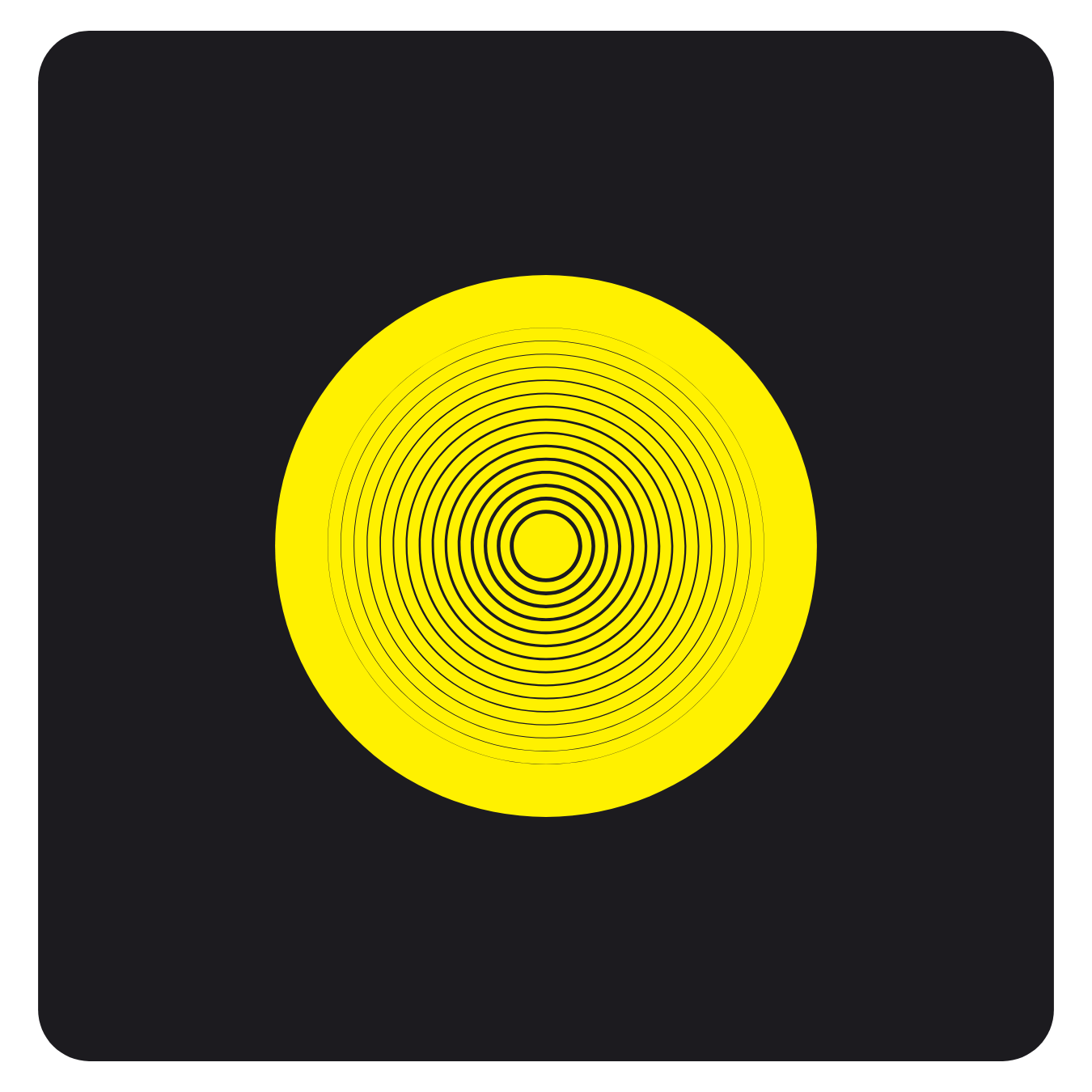 A yellow icon on black background illustrating bass sound waves.